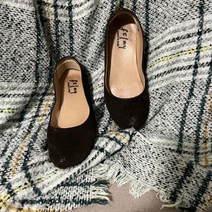 French Sole fs/ny brown iridescent flats with .5 inch wedge heel in size 8.